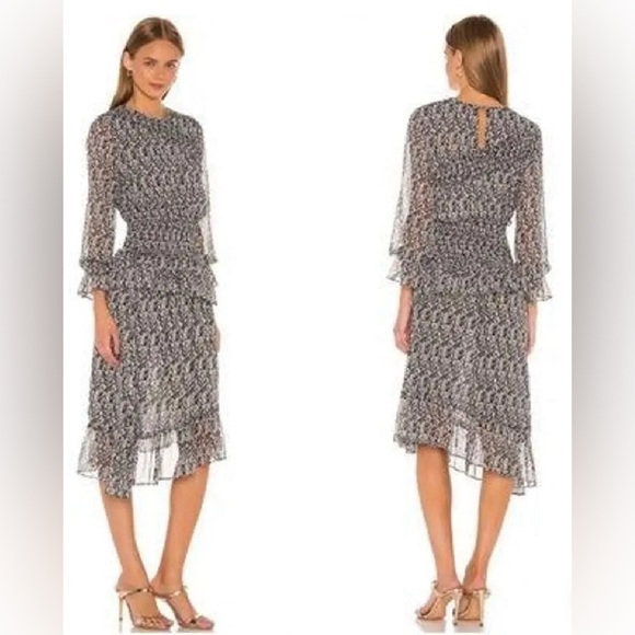 MISA Los Angeles Sophia Asymmetrical Ruffle Smocked Midi Dress, Size XS - Picture 2 of 16